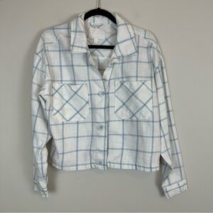 Ashley | White and Blue Plaid Button Front Shacket Jacket Size Medium